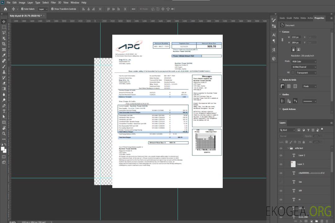 Facture commerciale de services publics d'Austrian Power Grid AG, SCR template